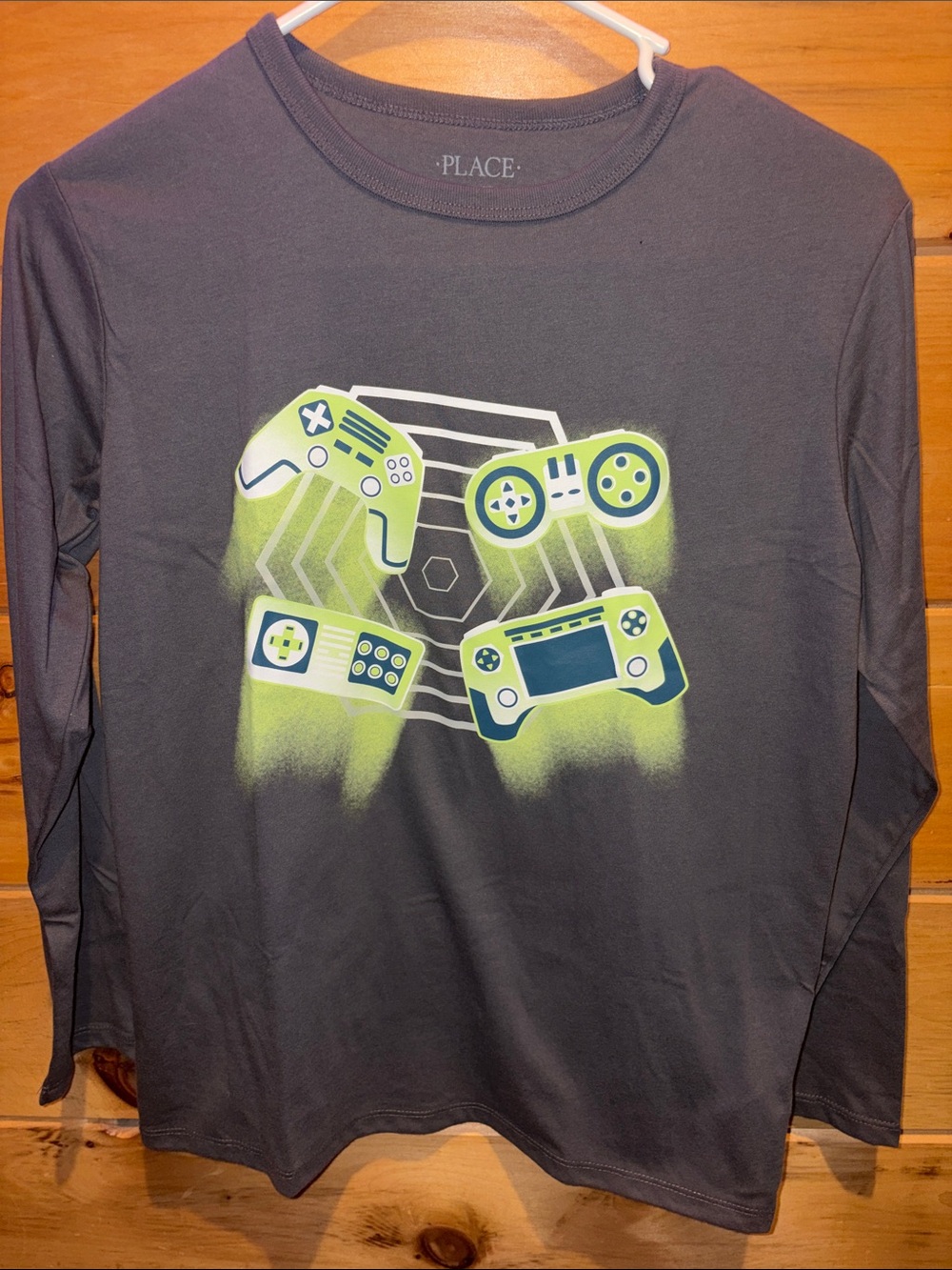 Kids' Gaming Controllers Graphic Long-Sleeve Shirt - Purple & Neon Green - Picture 2 of 2